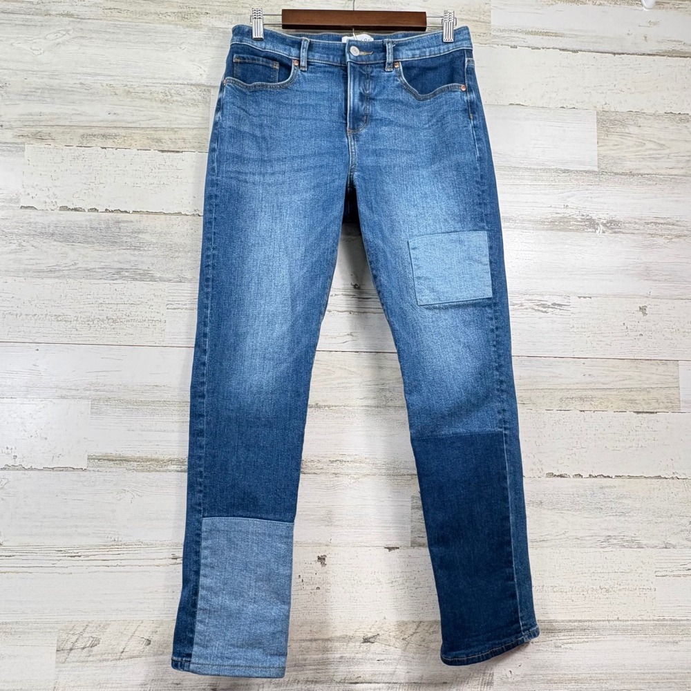 Made and Loved LOFT The Girlfriend Jeans 28/6P Blue Patchwork Relaxed Indie Boho